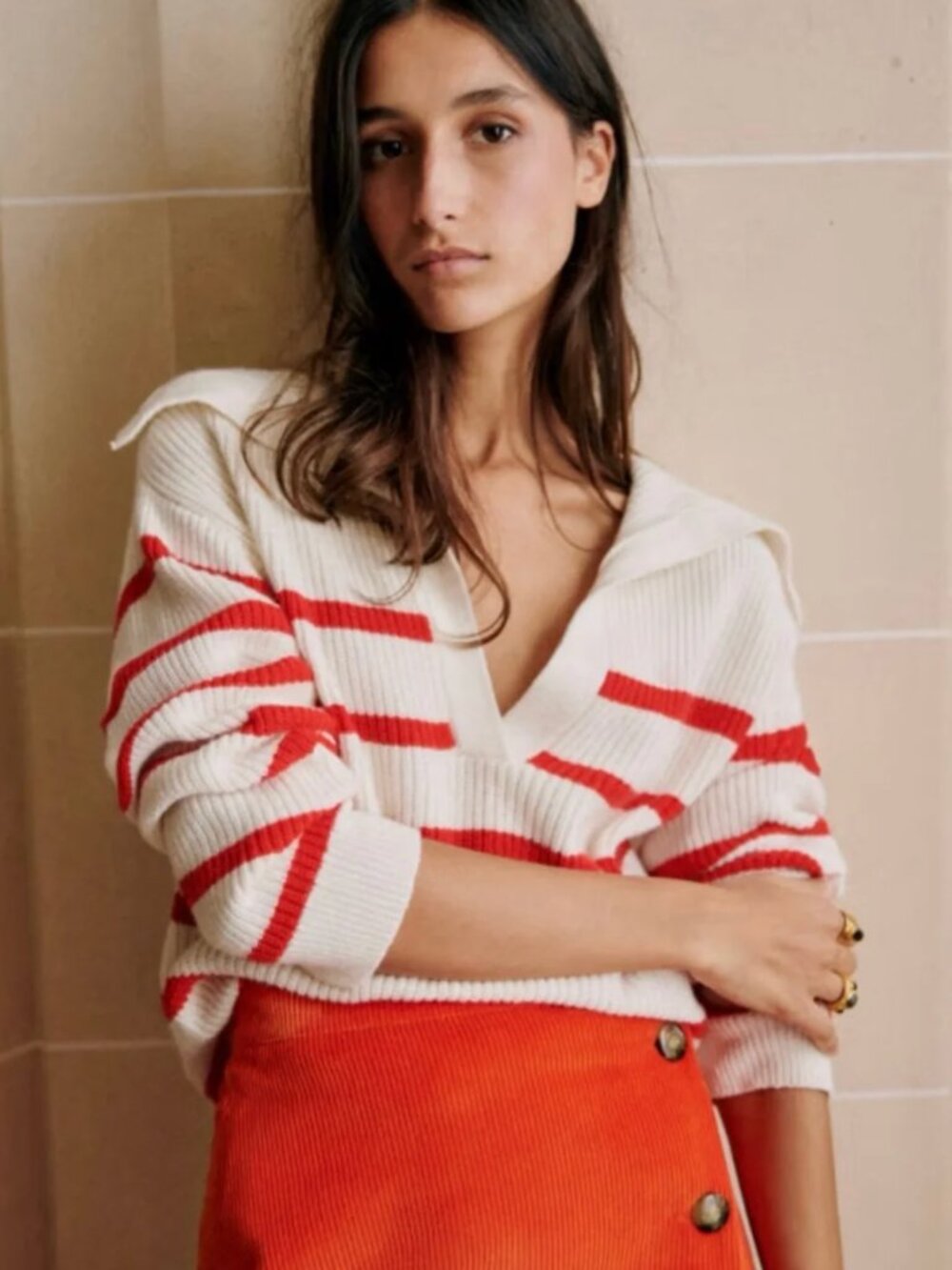 Sezane Tahar Jumper Ecru / Red Stripes XS